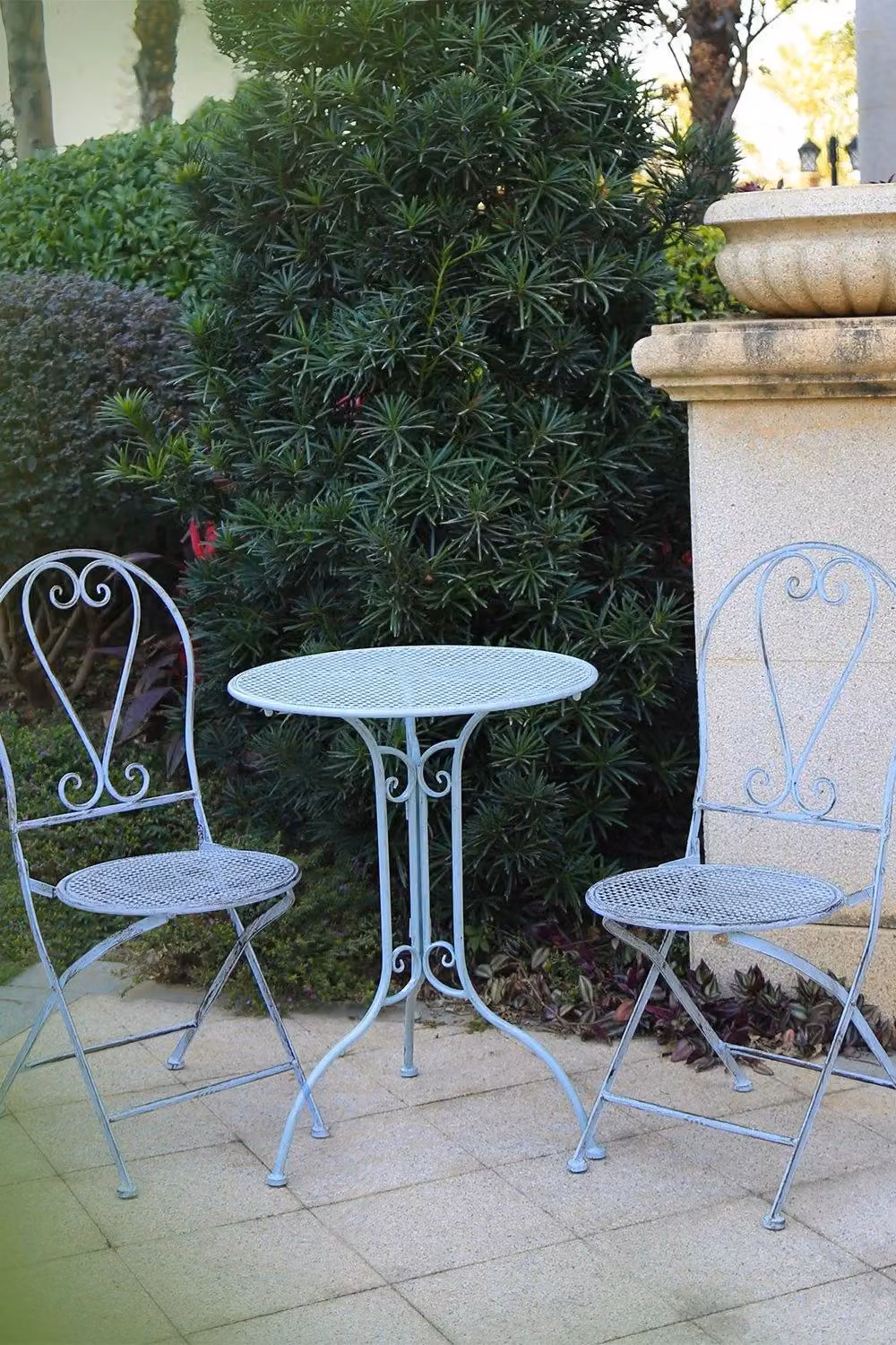 Glamhaus Metal Bistro 3 Piece Garden Furniture Set in Antique Blue – 2