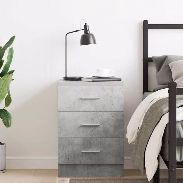 Berkfield Home Elegant Bedside Cabinet in Concrete Grey, W/D/H: 38 x 35 x 56 cm