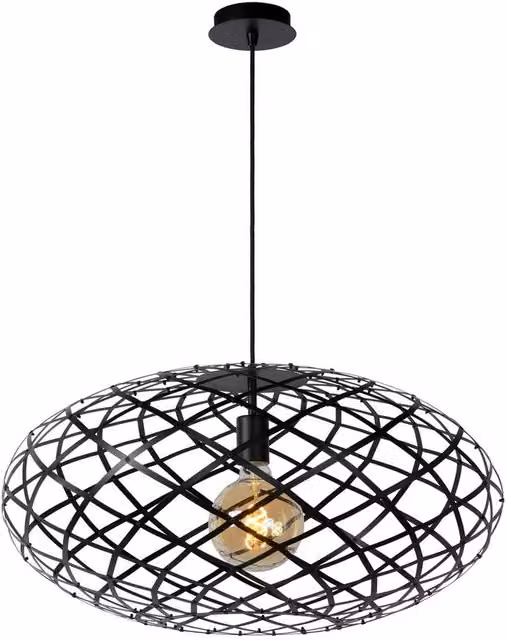 Lucide Wolfram Modern Round Pendant Light in Black, Height Adjustable and Dimmable, Diameter: 65 cm