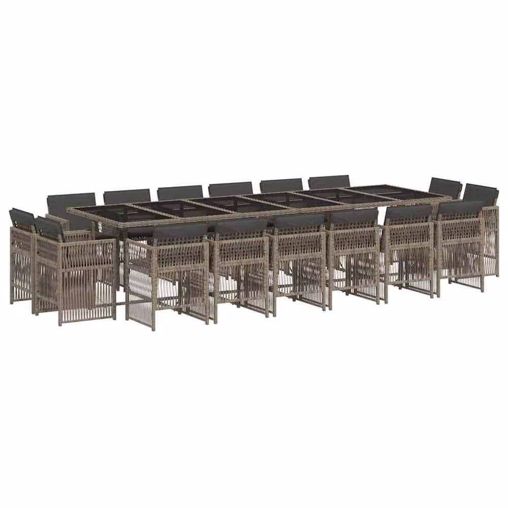 Berkfield Home 17 Piece Grey Poly Rattan Garden Dining Set with Cushions and Glass Tabletop – 2