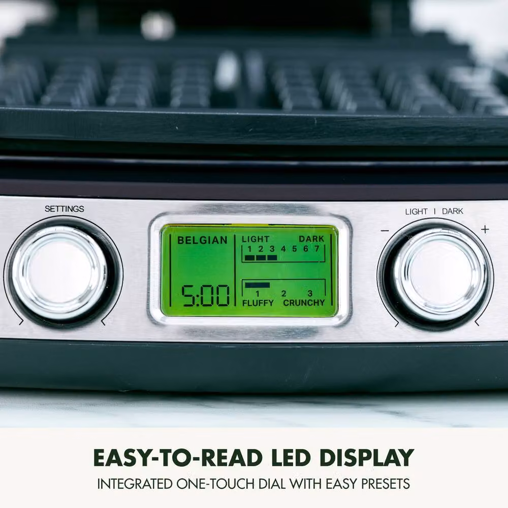 GreenPan Elite Belgian Waffle Maker with Removable Ceramic Non-Stick Plates and Digital Display in Black – 6