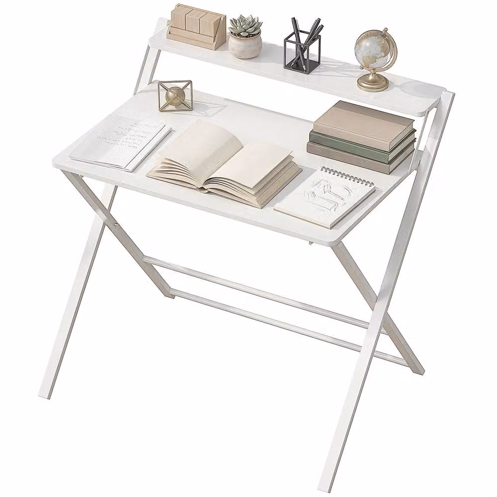 STILVORA Folding Desk with Shelf and Storage in White – 2