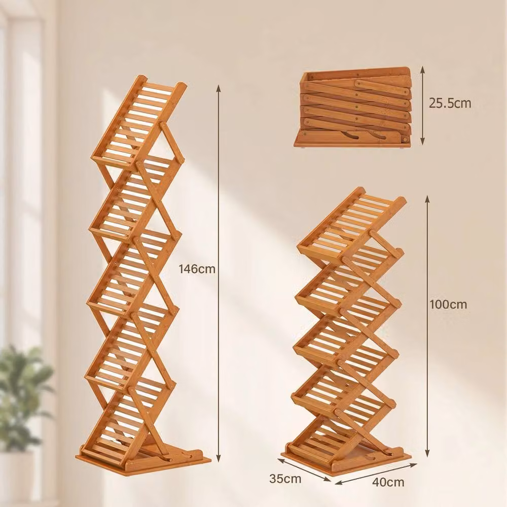 Havendro Foldable Bamboo 5 Pocket Floor Magazine Display Rack in Brown – 2