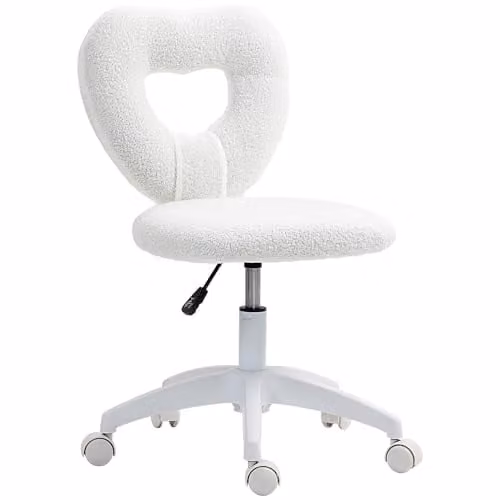 HOMCOM Armless Heart Task Chair in White Bouclé Fabric, W/D/H: 56 x 45 x 88 cm
