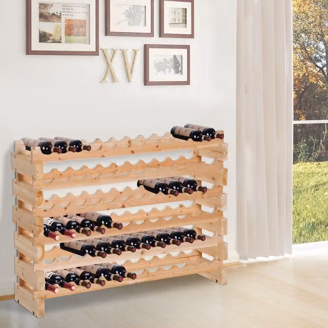 HOMCOM Rustic Wooden Wine Rack Shelf in Brown and Yellow, W/D/H: 30 x 28 x 28 cm
