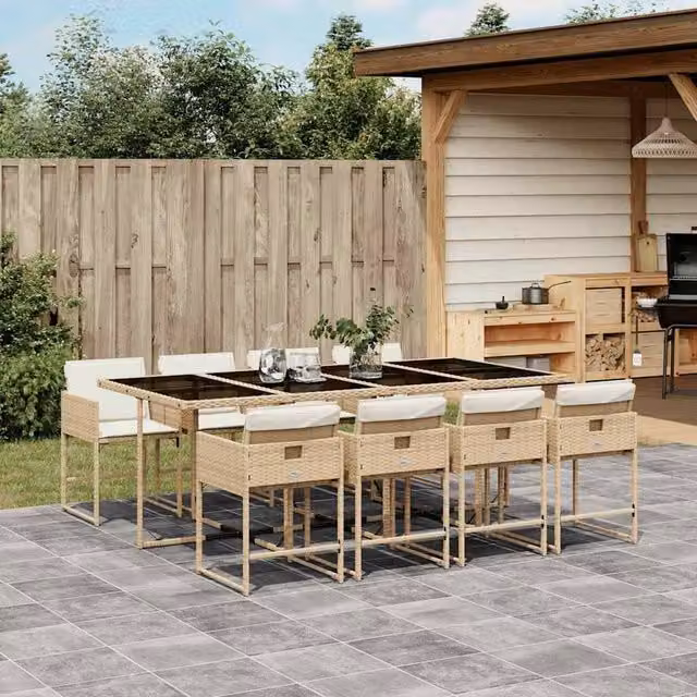 Berkfield Home Garden Dining Set in Beige and Black with Poly Rattan and Tempered Glass – 1