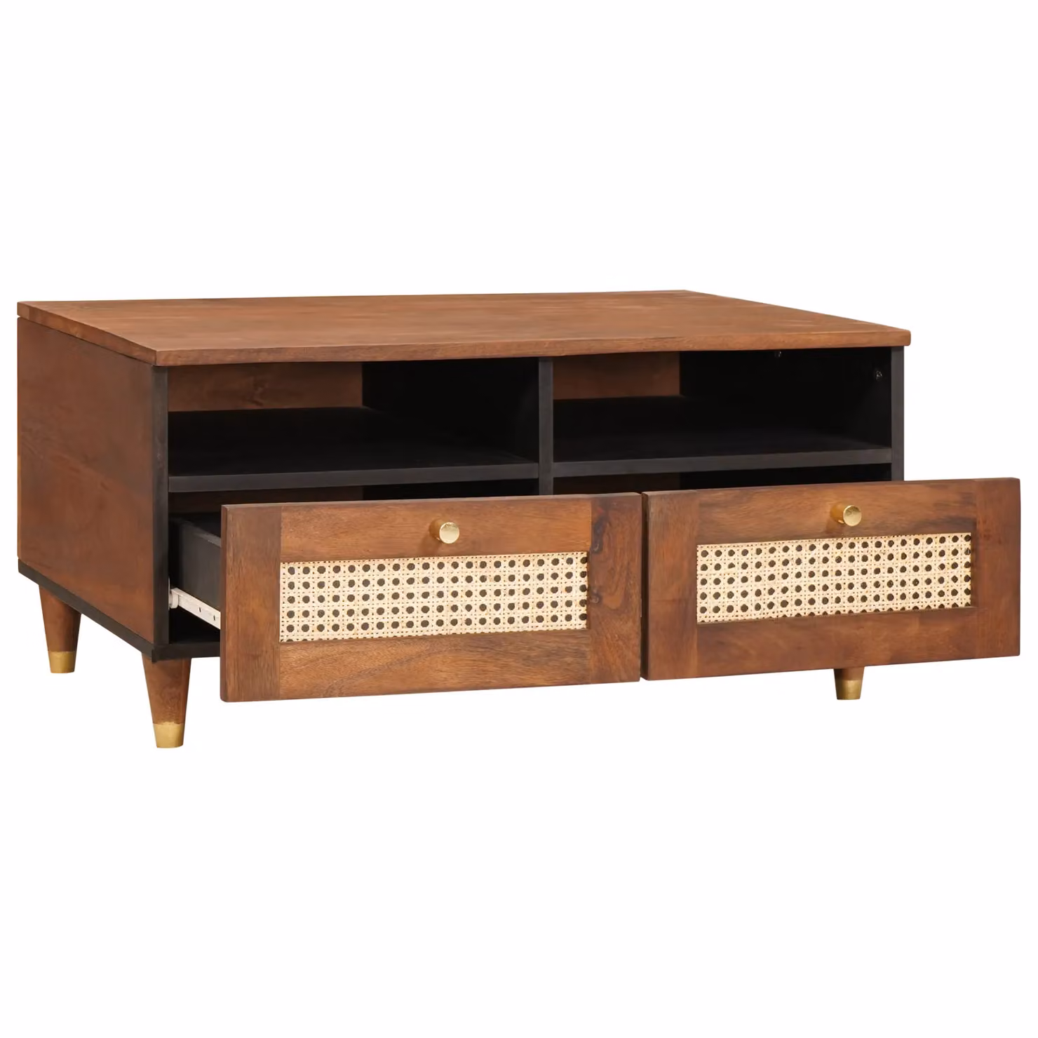 Berkfield Home Brown Cane and Solid Mango Wood Coffee Table with Drawer and Shelf – 2