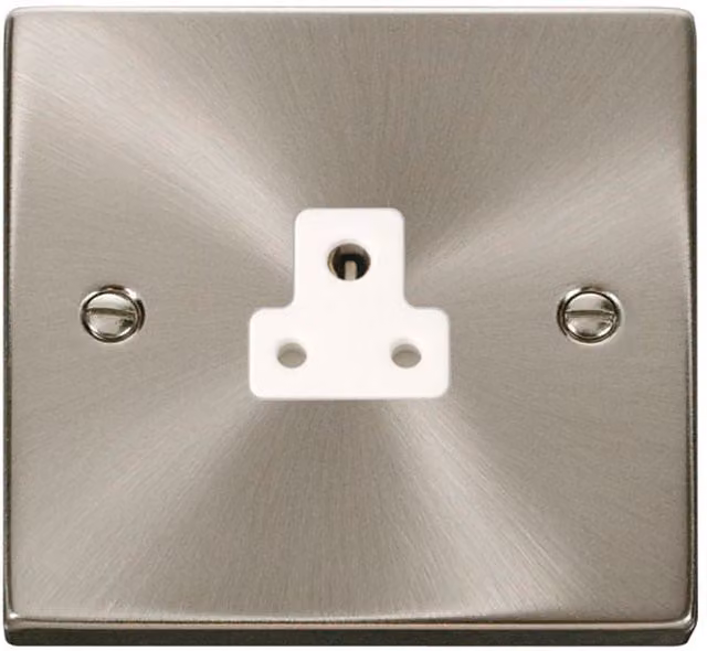 SE HOME 1 Gang 2A Round Pin Surface Socket in Satin Brushed Chrome and White