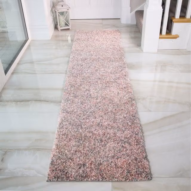 The Rug House Super Soft Mottled Shaggy Pile Rug in Pink, W: 240 cm, D: 60 cm