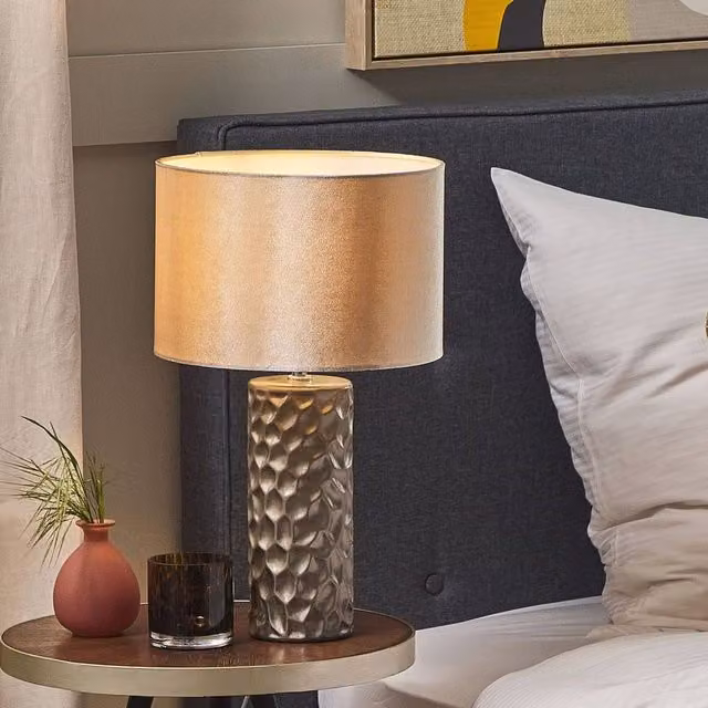 Wyld and Coco Gold Ceramic Table Lamp with Fabric Shade, Height: 50 cm