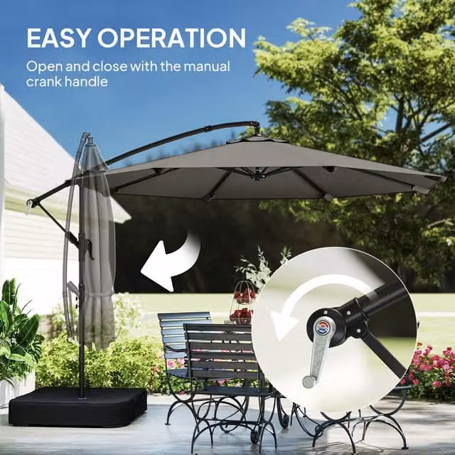 Outsunny 3 m Grey Cantilever Garden Parasol with Sandbag and 360 Degree Rotation