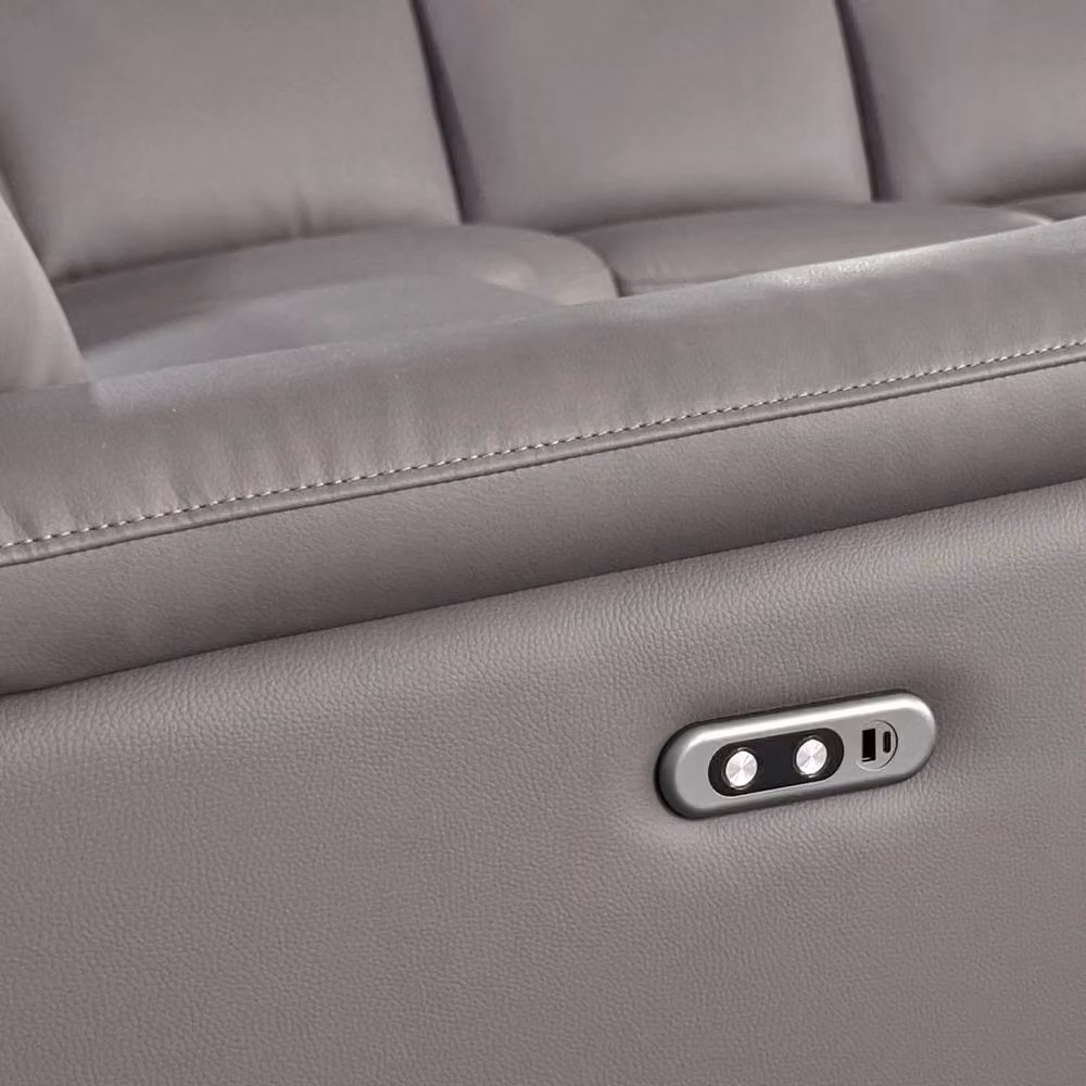 Aspire Marlowe Real Leather Power Recliner 2C2 Corner Sofa with USB Charging in Grey – 3