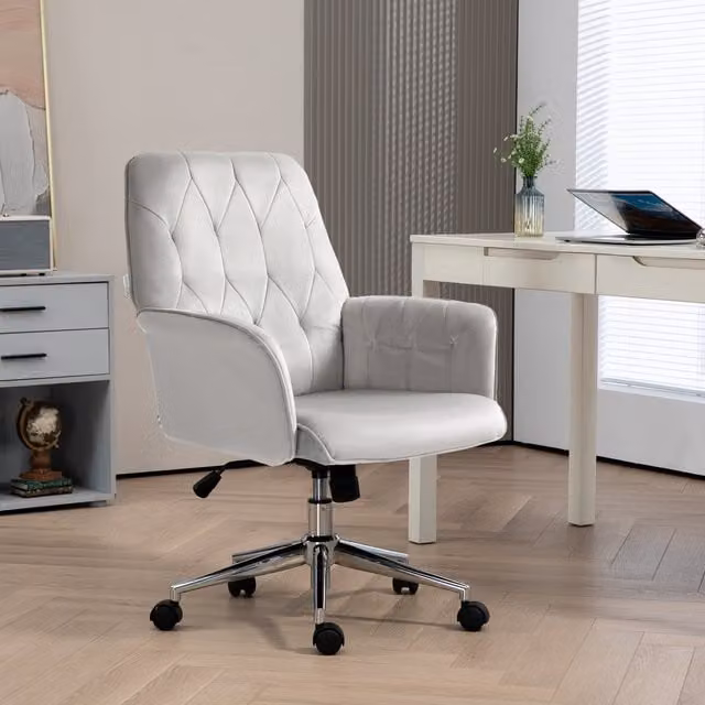 Vinsetto Modern Grey Velvet Swivel Task Chair for Home Office
