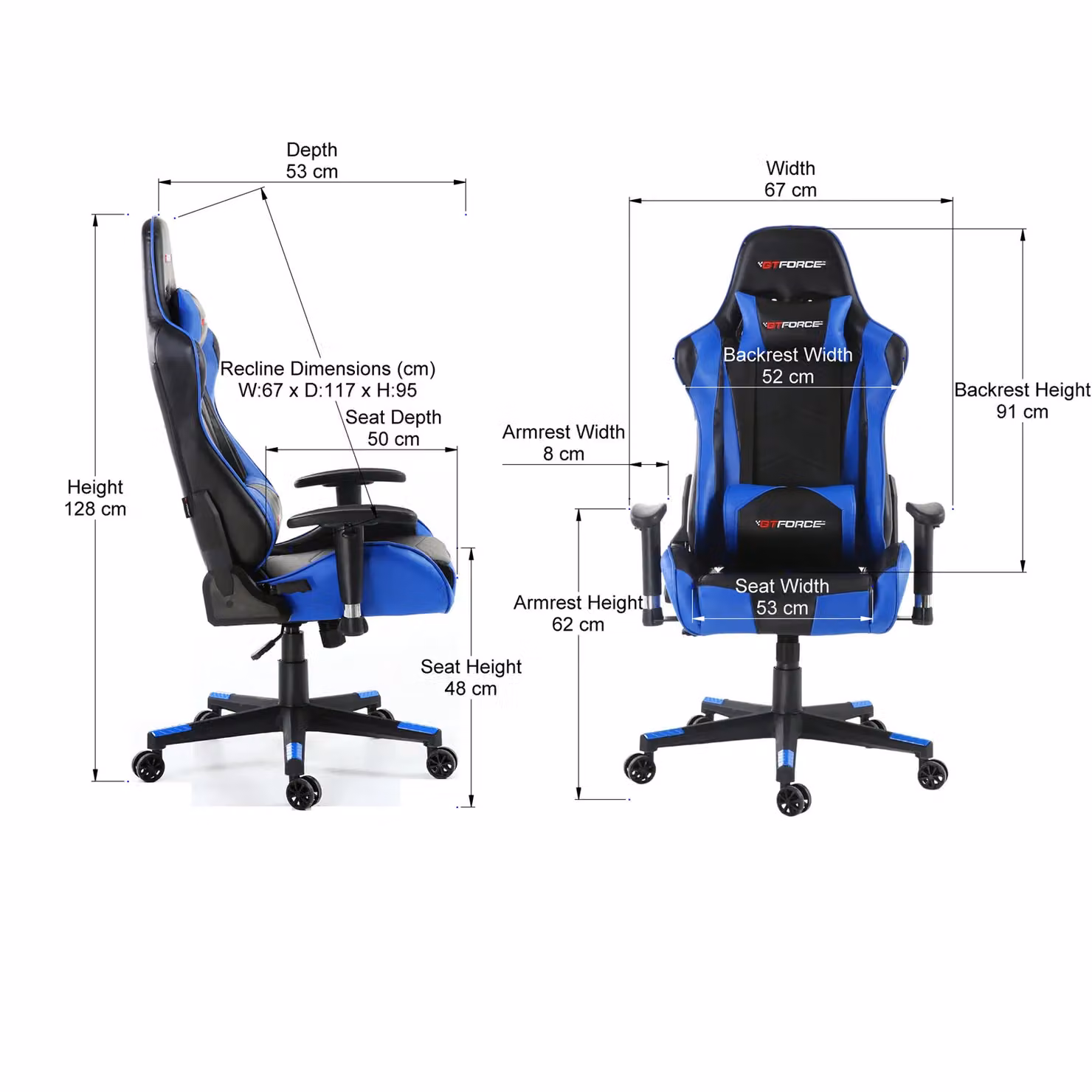 GTForce Pro FX Reclining Sports Racing Gaming Chair in Blue with Synthetic Leather and Headrest – 4