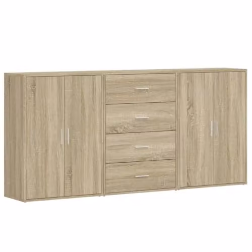 vidaXL Set of 3 Modern Sideboards in Sonoma Oak, Brown Engineered Wood, W: 60 cm, D: 31 cm, H: 84 cm