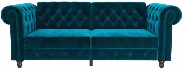 Felix Chesterfield Click-Clack Sofa Bed in Petrol Turquoise Velvet, W/D/H: 140 x 190 cm