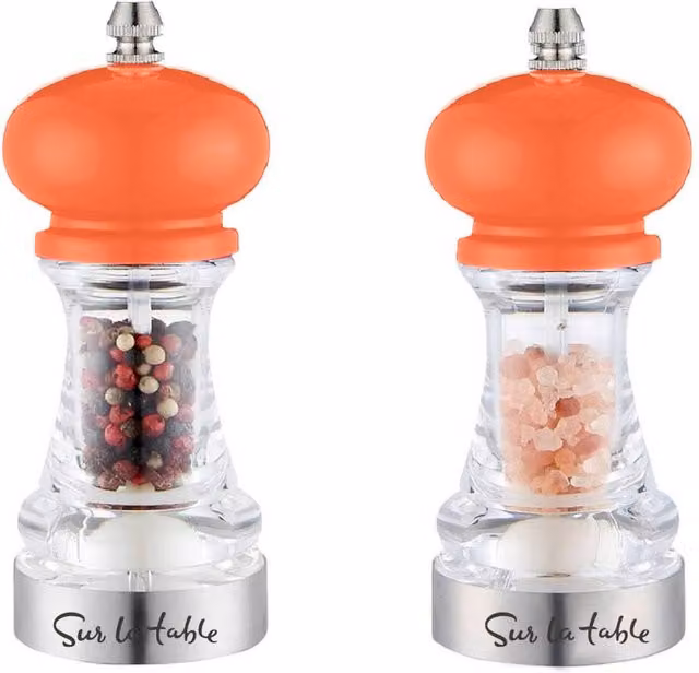 Sur La Table 2pc Salt and Pepper Mill Set in Orange Ceramic and Acrylic