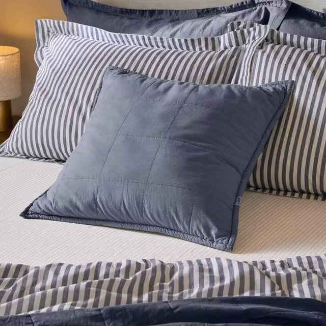 Yard Hebden Quilted Washed Cotton Square Cushion in Blue, W/D/H: 55 x 55 x 55 cm – 1