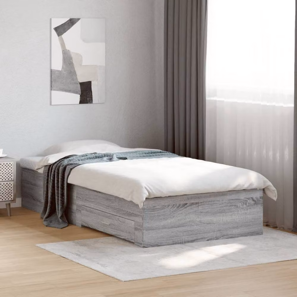 Berkfield Home Modern Bed Frame with Drawers in Grey, W: 100 cm, L: 200 cm – 2