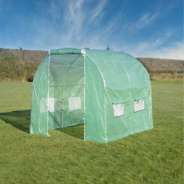 New Leaf Primrose Green Polytunnel with Galvanised Steel Frame and Reinforced Plastic Cover, W/D/H: 250 x 200 x 250 cm