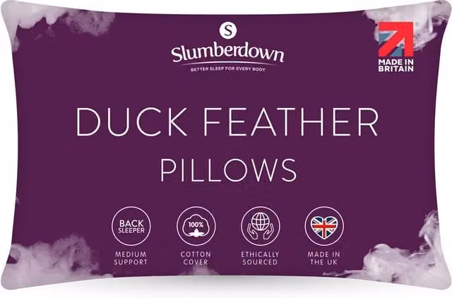 Slumberdown White Duck Feather Pillow for Adults with Medium Support and Cotton Cover