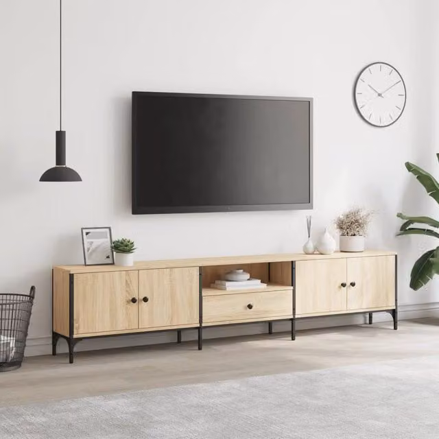 Berkfield Home TV Cabinet with Drawer in Sonoma Oak, Natural, W/D/H: 200 x 25 x 44 cm – 1
