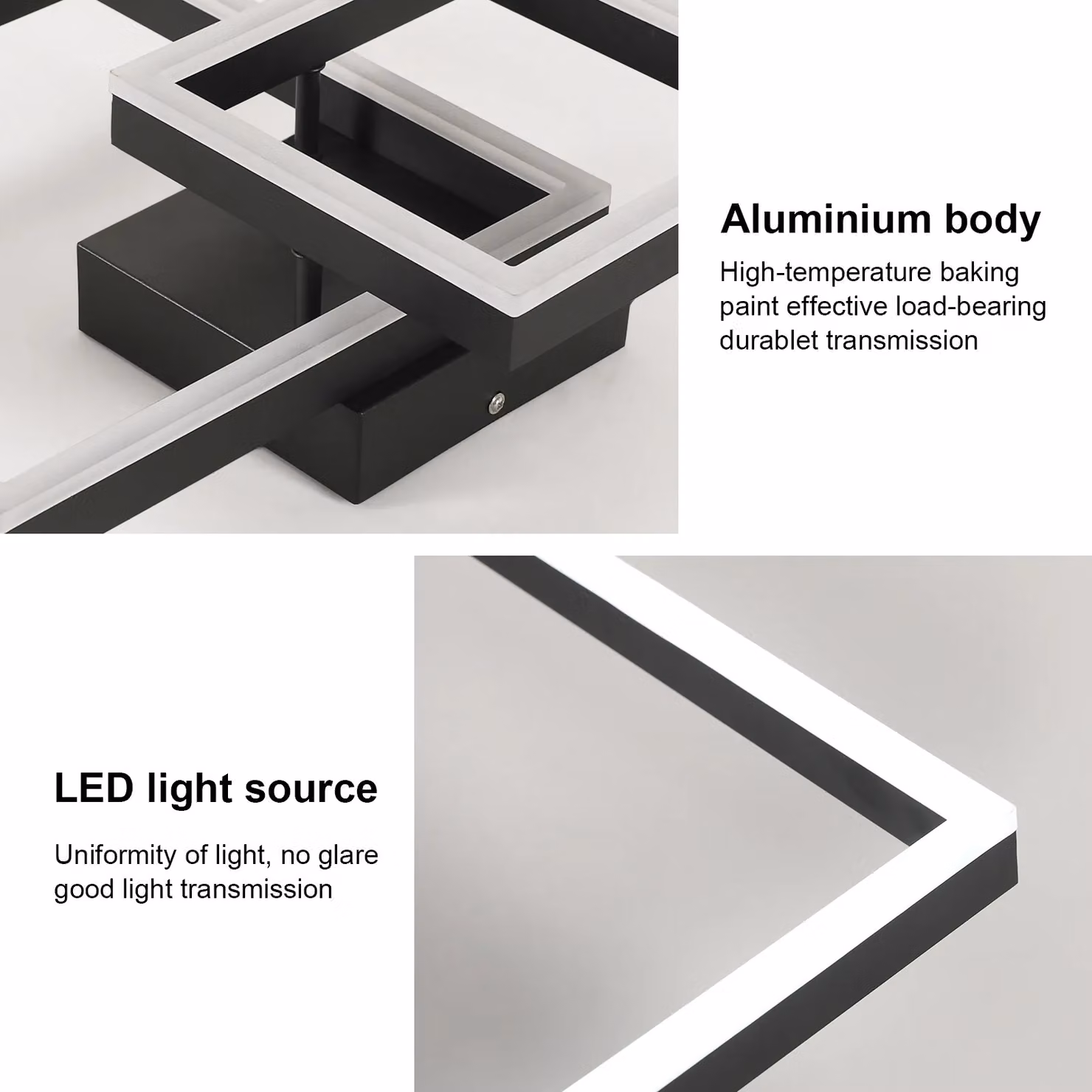 Pheashine Modern Black Square LED Ceiling Light, 36W, 6500K Cool White, W: 52 cm – 3