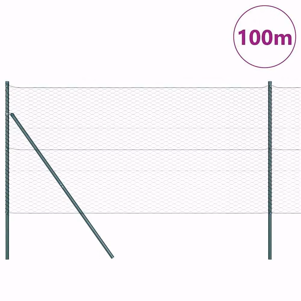 Berkfield Home Green Powder-Coated Galvanised Steel Hexagon Fence, H: 120 cm x W: 100 m – 2