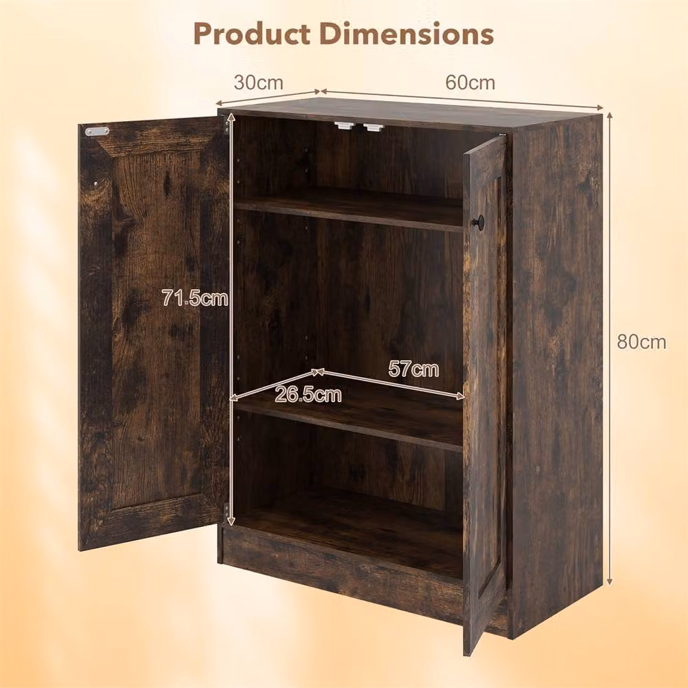 Kelvenix Brown Wooden Freestanding Sideboard and Kitchen Cupboard with Doors – 2