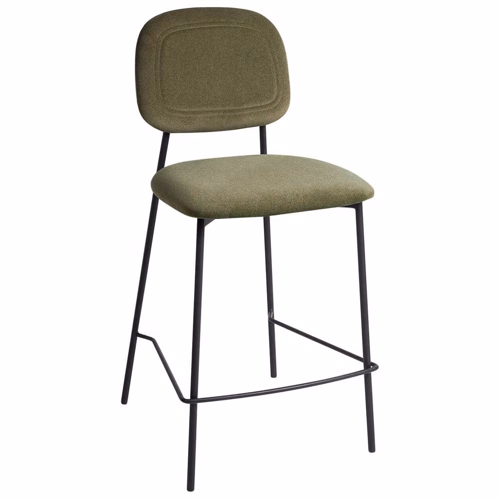 Wyld and Coco Set of 2 Olive Green Velvet Counter Height Bar Stools with Black Iron Legs – 3