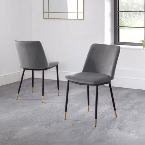 Julian Bowen Delaunay Set of 2 Upholstered Velvet Dining Chairs in Grey with Black Legs, H 83 cm x W 59 cm x D 50 cm – 1