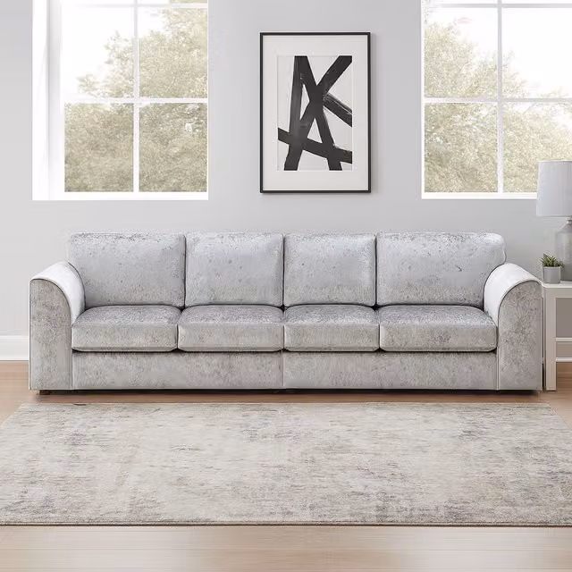 Furnishings For Less UK Silver Crystal Crushed Velvet 4 Seater Curved Sofa with Scatter Cushions – 1