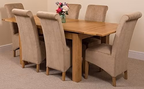 Thats Furniture Richmond Oak Extending Dining Table and 6 Montana Beige Fabric Chairs Set