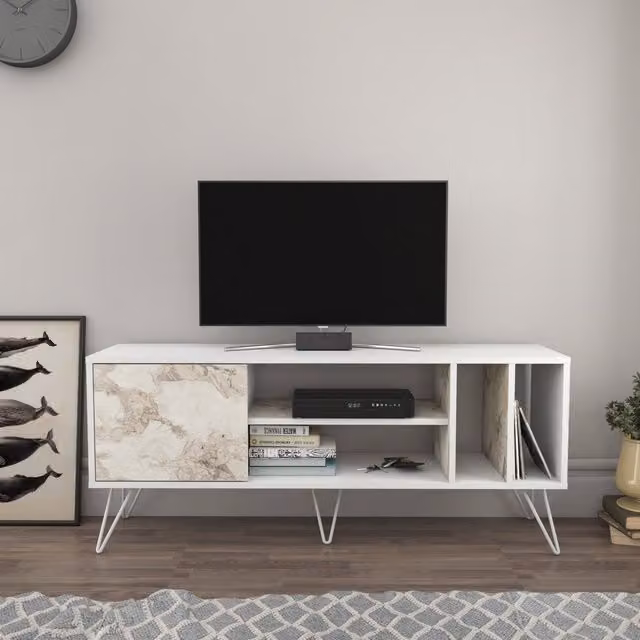 Decorotika Miranda TV Unit in White with Minimalist Abstract Design