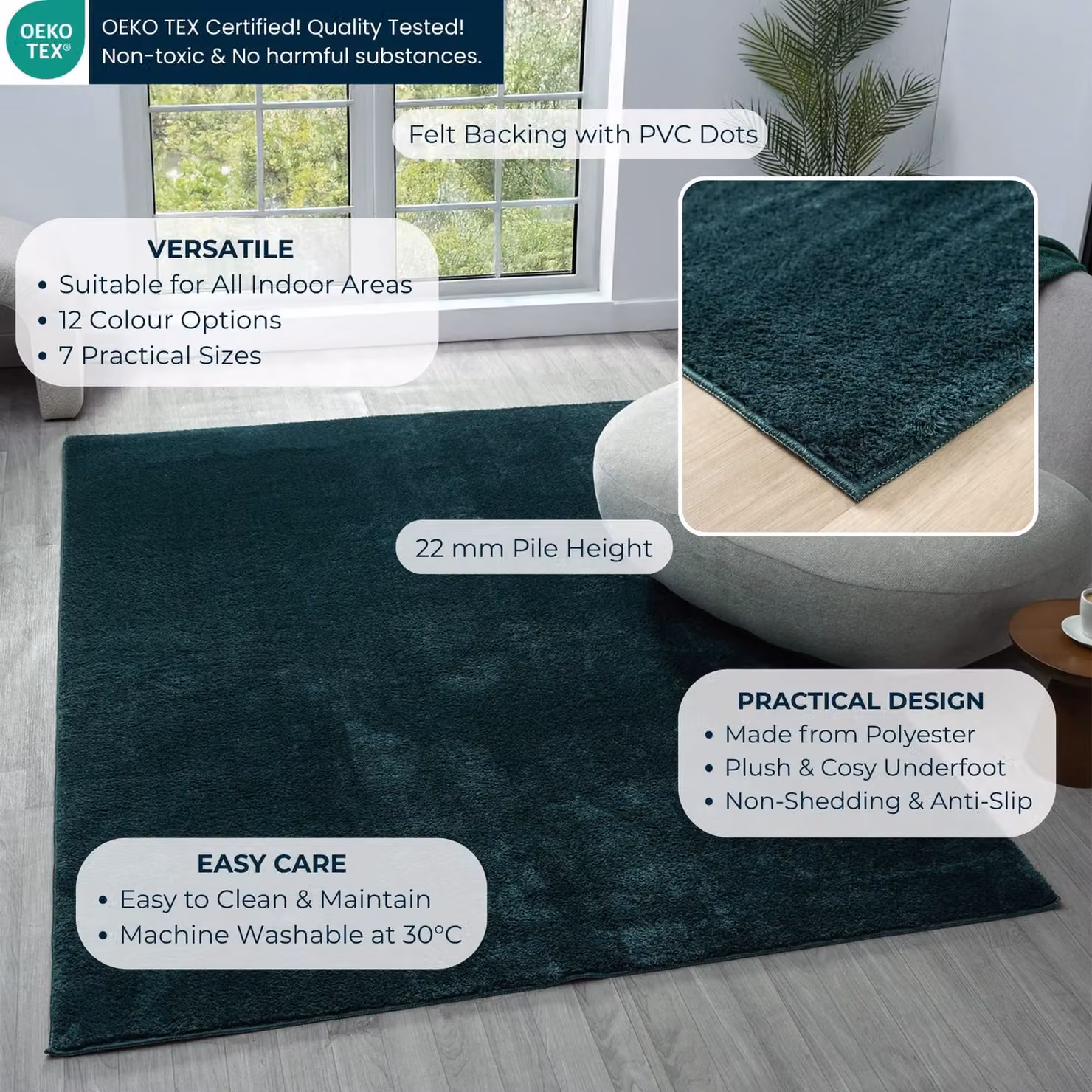 Desire Rugs Plain Modern Round Area Rug, Green, Diameter: 100 cm – 5