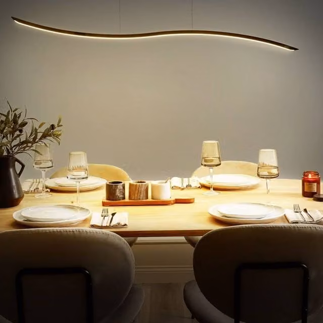 Wyld and Coco Gold Pendant Lamp with Integrated LED and Height Adjustable Wavy Shade