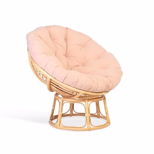 Desser Indoor Natural Rattan Papasan Chair with Neutral Powder Pink Cushion, H97cm x W104cm x D95cm