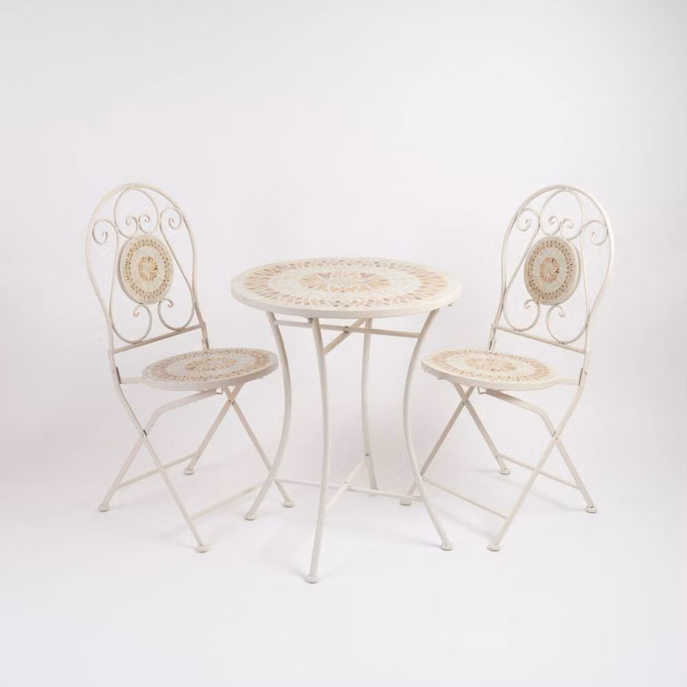 Scottish Everlastings Ltd Cream and Beige Geometric Mosaic Bistro Set with Metal and Ceramic Construction – 3