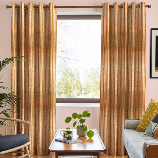Orla Kiely Tiny Stem Made to Measure Blackout Eyelet Curtains in Tomato Red and Orange Cotton