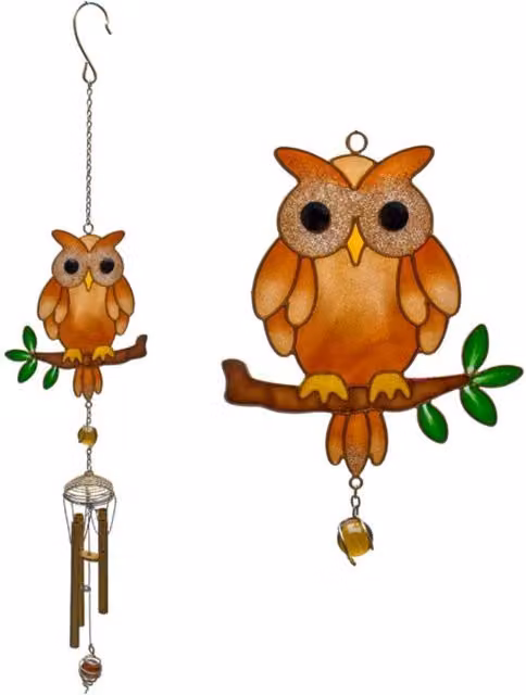 KDMK Brown and Orange Glass Bird Hanging Windchime