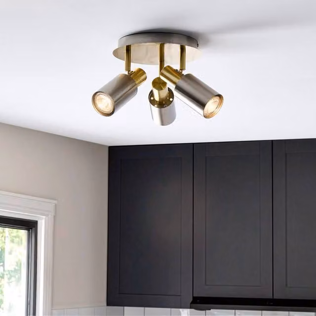 Pagazzi Hayes 3-Light Adjustable Spotlight Plate in Grey and Gold/Brass Metal for Ceiling Mounting