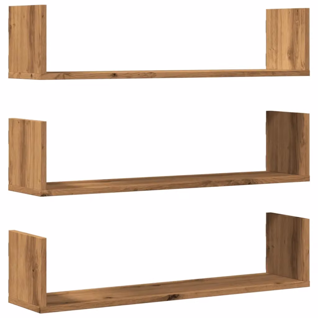 Berkfield Home Artisan Oak Wall Shelves, 3 Piece Set in Brown, W: 80 cm, D: 18 cm, H: 18 cm – 2