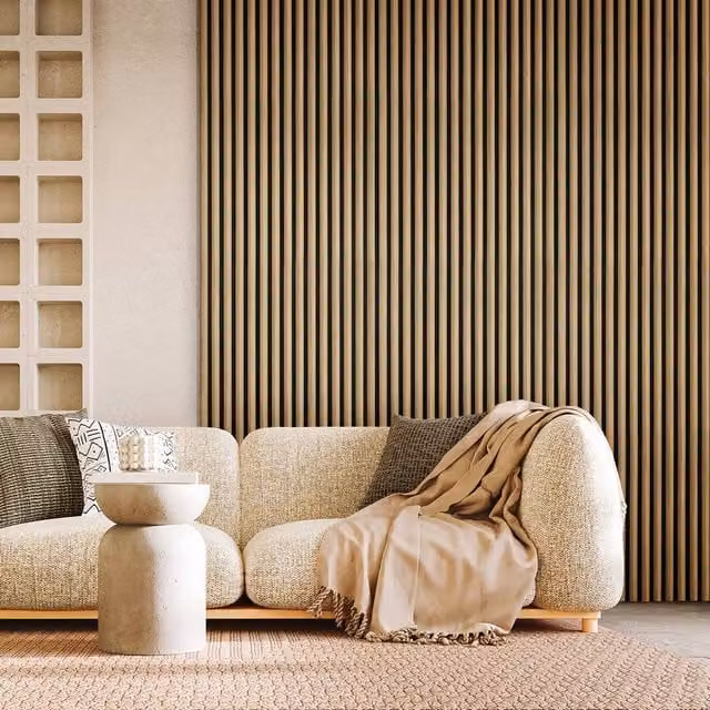 Fuse Acoustic Wooden Reeded Wall Panel in Natural Oak, W: 60 cm, H: 240 cm