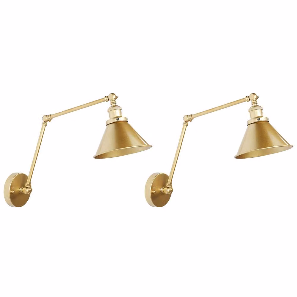 Wyld and Coco Set of 2 Gold Metal Wall Lamps with Adjustable Arms – 2
