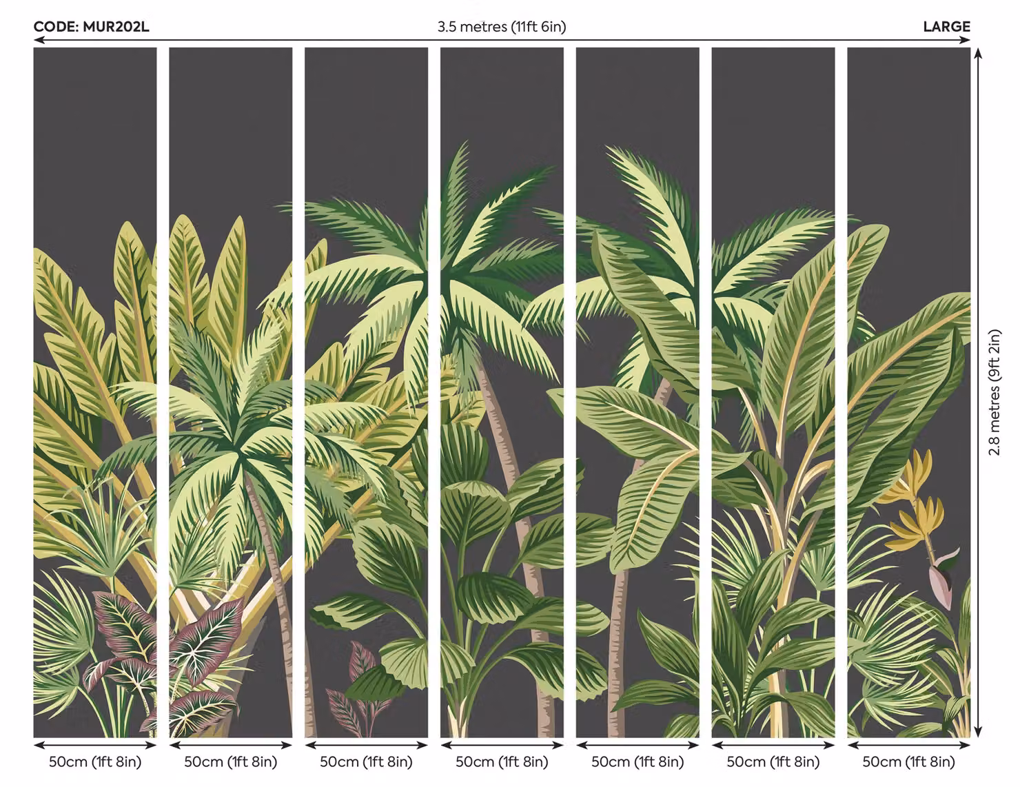 Origin Murals Tropical Palm Trees Floral Wall Mural in Black, W: 300 cm x H: 240 cm – 3