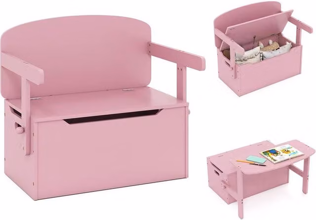 Havendro Pink 3-in-1 Kids Convertible Desk, Chair and Activity Bench Set