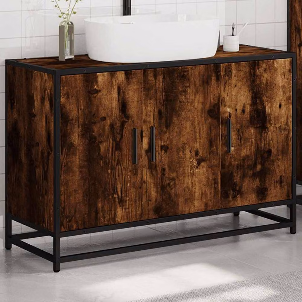Berkfield Home Elegant Bathroom Sink Cabinet in Smoked Oak Brown, W/D/H: 90 x 33 x 60 cm – 2