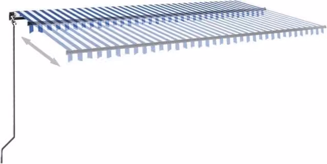 Berkfield Home Manual Retractable Folding Arm Awning with LED, Blue and White Striped, W: 600 cm, D: 300 cm – 1