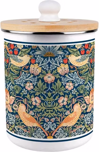 Purely Home Strawberry Thief Metal Food Waste Caddy with Flip Lid, 2L, Blue and Multicolour