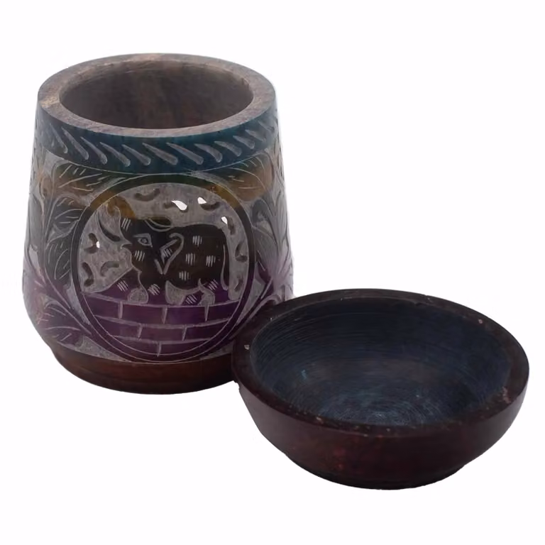 KDMD Multicolour Elephant Soapstone Oil Burner for Tealights, W: 13 cm, D: 10 cm